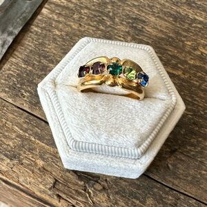 Vintage costume ring rainbow gems size 9 14k gold electroplate